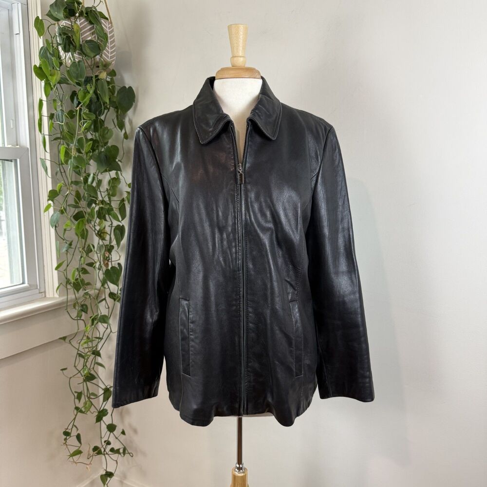 Vintage Y2K Anne Klein Black Buttery Soft Leather Jacket, Removeable Liner